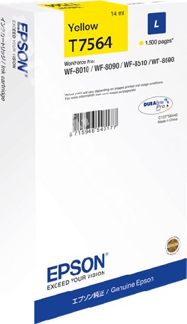 Картридж для струйного принтера Epson Картридж с желтыми чернилами T7564 для WF-8090, 8590 (C13T756440) Картридж для струйного принтера Epson Картридж с желтыми чернилами T7564 для WF-8090, 8590 (C13T756440)